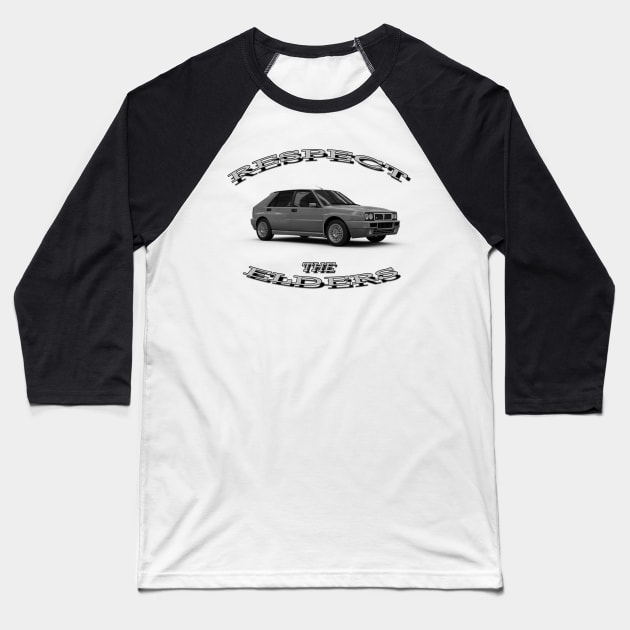 Lancia Delta Integrale Black/White 'Respect The Elders' Baseball T-Shirt by CarEnthusast